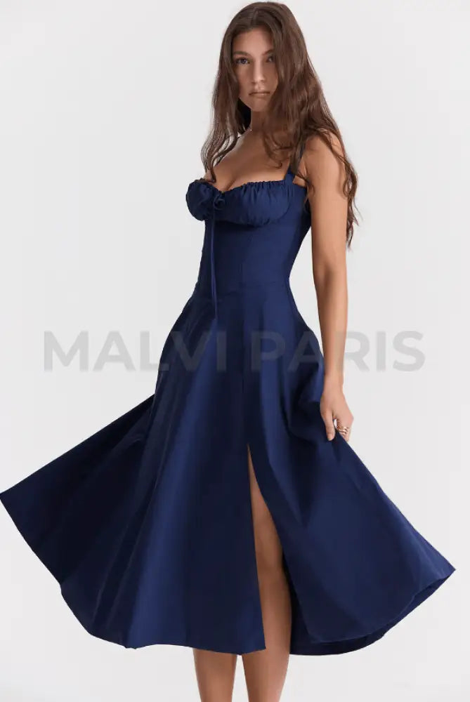 CARMEN FRENCH NAVY BUSTIER MIDI DRESS - Dark Blue - MALVI PARISMALVI PARIS