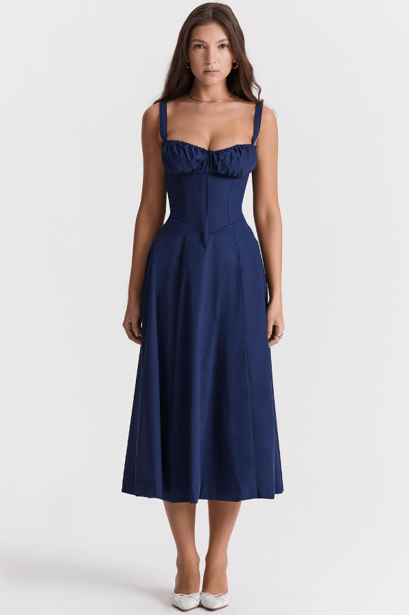 CARMEN FRENCH NAVY  BUSTIER MIDI DRESS  - Dark Blue