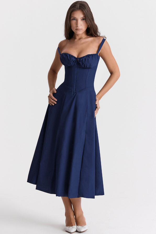 CARMEN FRENCH NAVY  BUSTIER MIDI DRESS  - Dark Blue