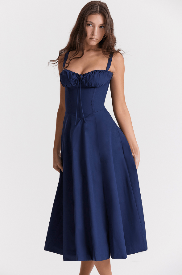 CARMEN FRENCH NAVY  BUSTIER MIDI DRESS  - Dark Blue