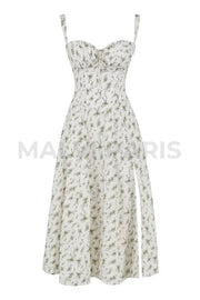 CARMEN GARDEN PRINT BUSTIER SUNDRESS MAXI DRESS - White / Green - MALVI PARISMALVI PARIS