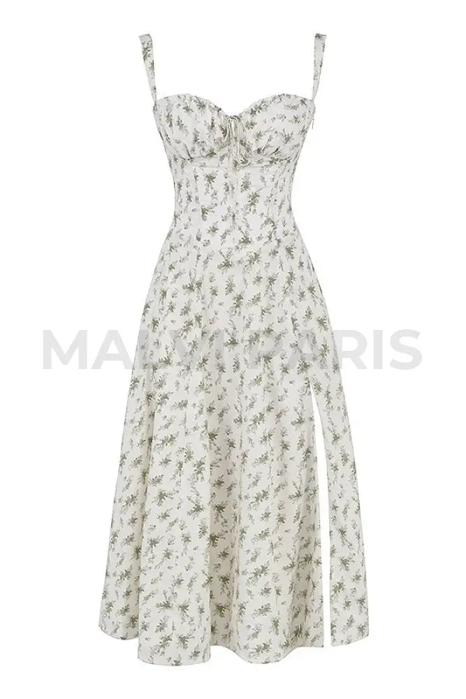 CARMEN GARDEN PRINT BUSTIER SUNDRESS MAXI DRESS - White / Green - MALVI PARISMALVI PARIS