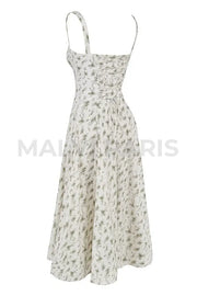 CARMEN GARDEN PRINT BUSTIER SUNDRESS MAXI DRESS - White / Green - MALVI PARISMALVI PARIS