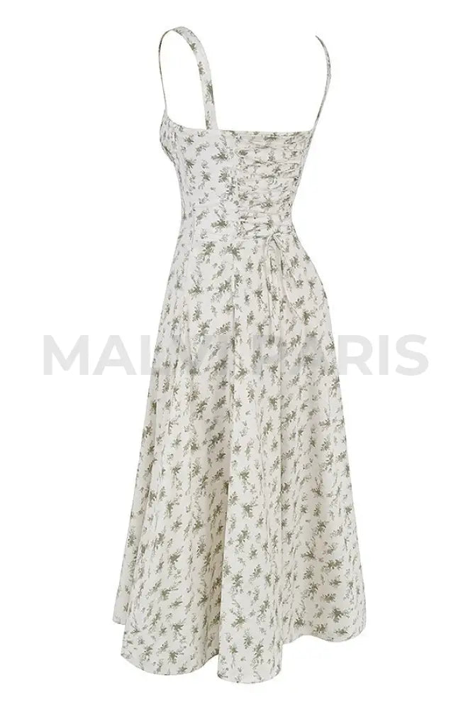 CARMEN GARDEN PRINT BUSTIER SUNDRESS MAXI DRESS - White / Green - MALVI PARISMALVI PARIS