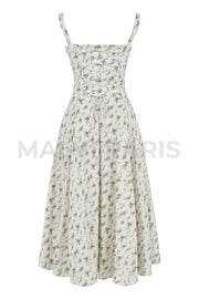 CARMEN GARDEN PRINT BUSTIER SUNDRESS MAXI DRESS - White / Green - MALVI PARISMALVI PARIS