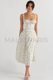 CARMEN GARDEN PRINT BUSTIER SUNDRESS MAXI DRESS - White / Green - MALVI PARISMALVI PARIS