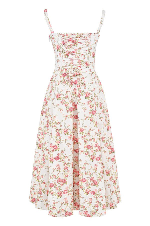 CARMEN ROSE PRINT BUSTIER MIDI DRESS  - Pink / white