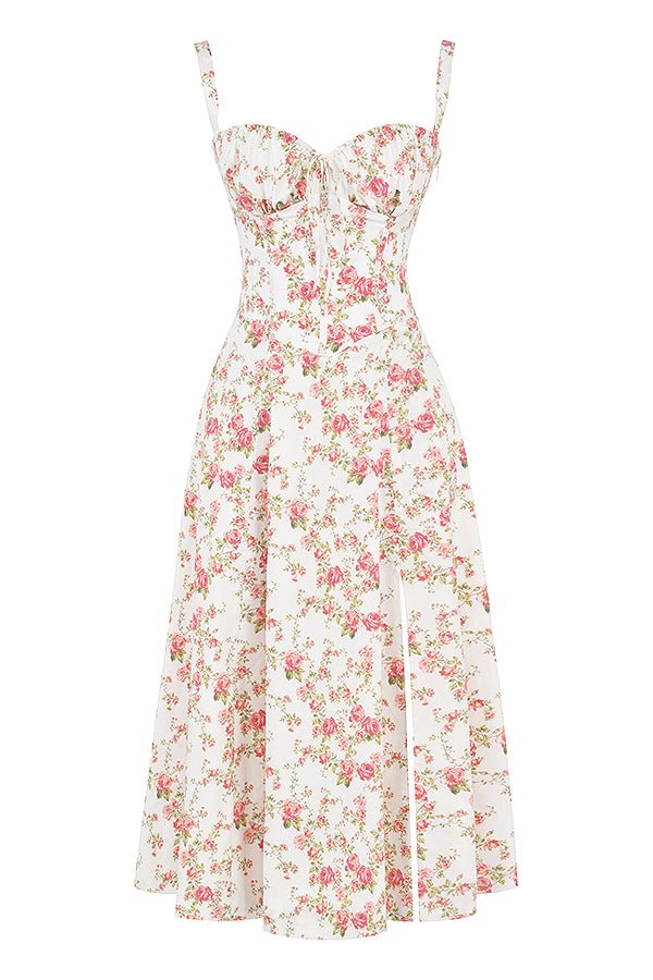 CARMEN ROSE PRINT BUSTIER MIDI DRESS  - Pink / white