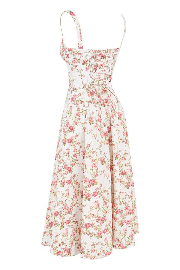 CARMEN ROSE PRINT BUSTIER MIDI DRESS  - Pink / white