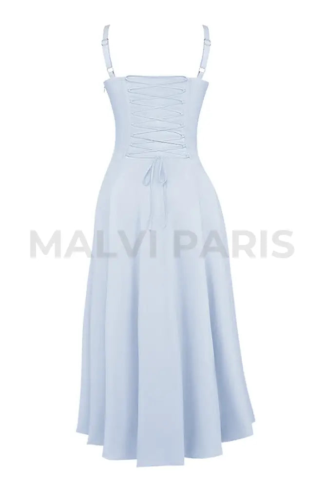 Carmen Soft Blue Cotton Bustier Sundress Midi Dress - Blue