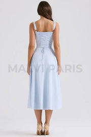 Carmen Soft Blue Cotton Bustier Sundress Midi Dress - Blue