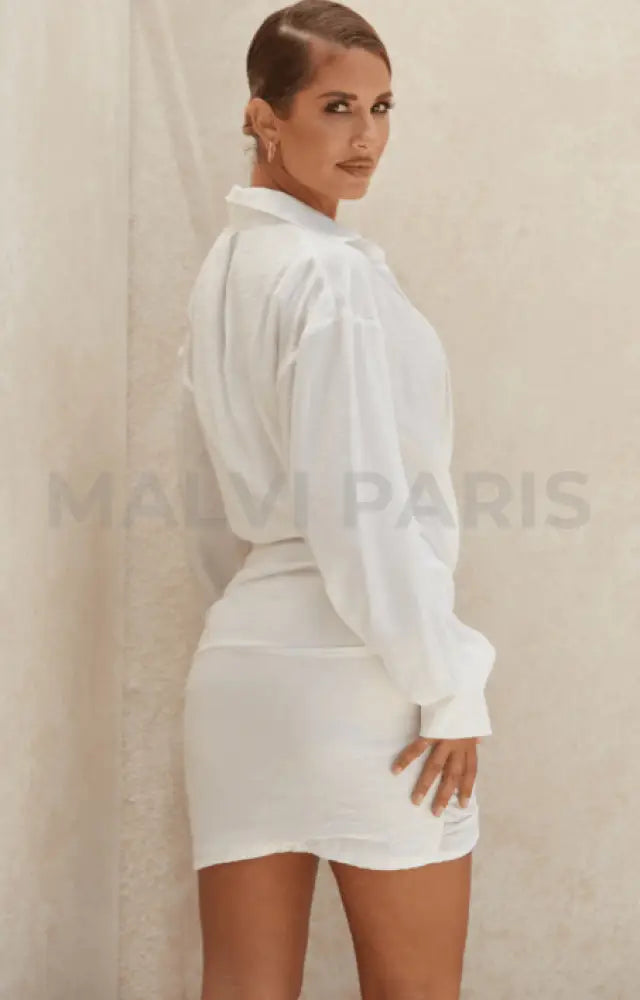 CARYS WHITE DRAPED SHIRT DRESS - MALVI PARISMALVI PARIS