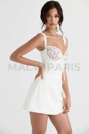 CASSANDRA IVORY SATIN AND LACE MINI DRESS - white - MALVI PARISMALVI PARIS