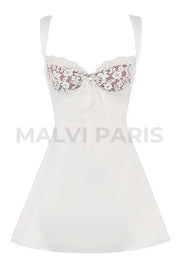 CASSANDRA IVORY SATIN AND LACE MINI DRESS - white - MALVI PARISMALVI PARIS