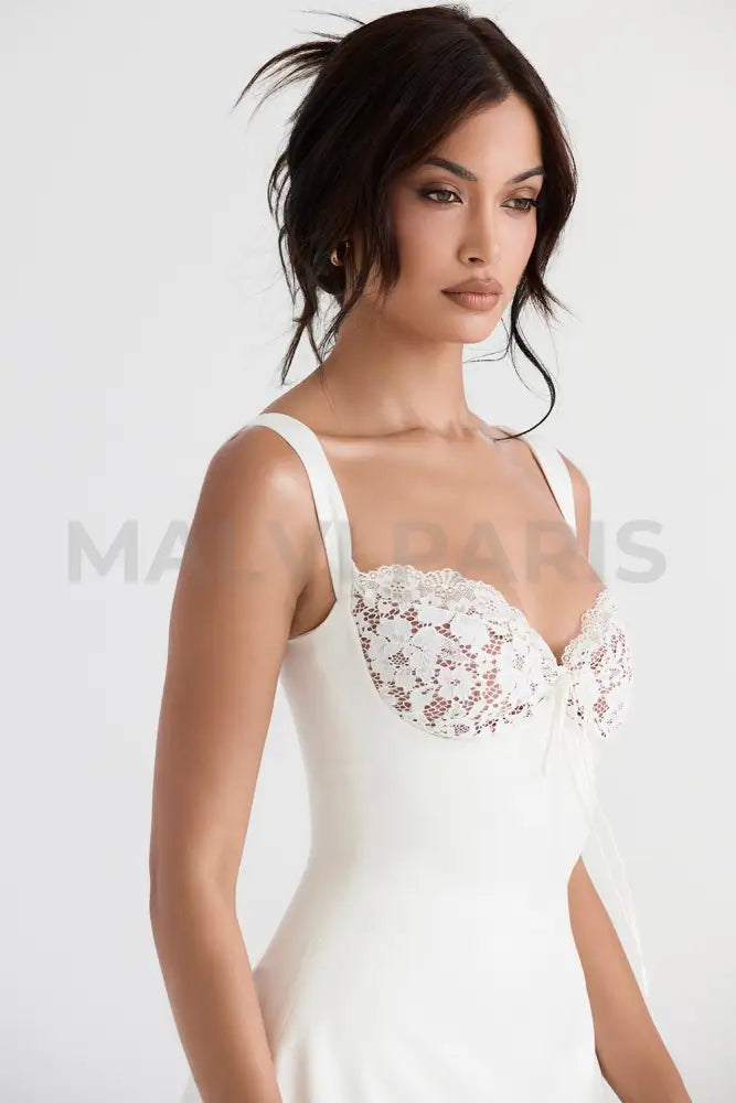 CASSANDRA IVORY SATIN AND LACE MINI DRESS - white - MALVI PARISMALVI PARIS