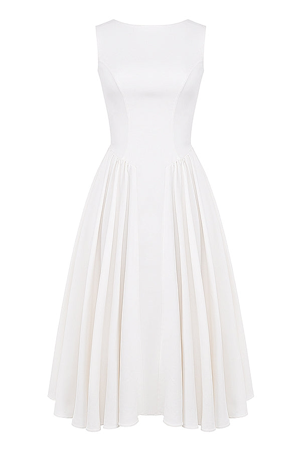 CINDY WHITE TWILL MIDI DRESS SUNDRESS - White