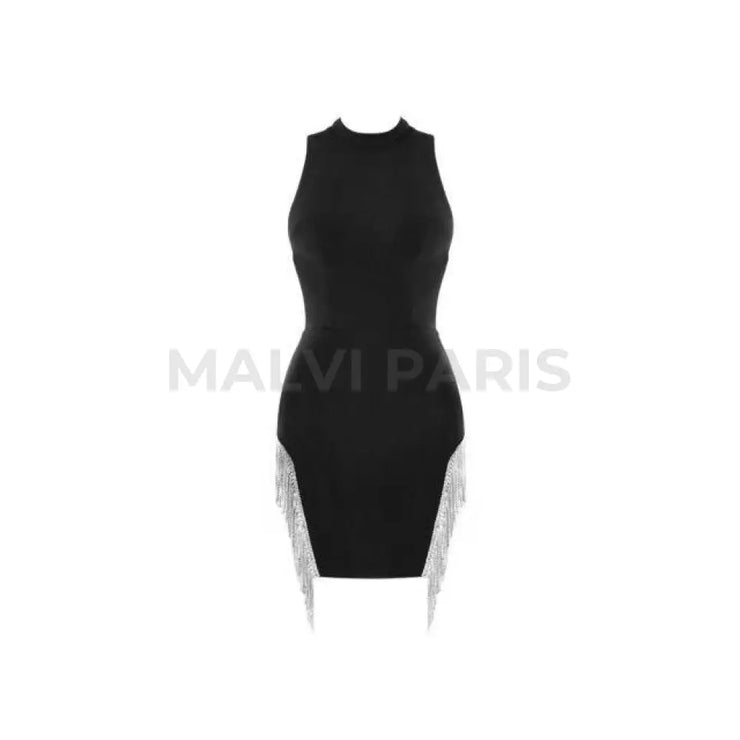 Charlize Crystal Trim MINI DRESS - Black - MALVI PARISMALVI PARIS