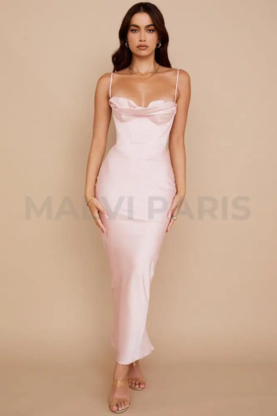 CHARMAINE Blush Corset Maxi Dress - Light Pink - MALVI PARISMALVI PARIS