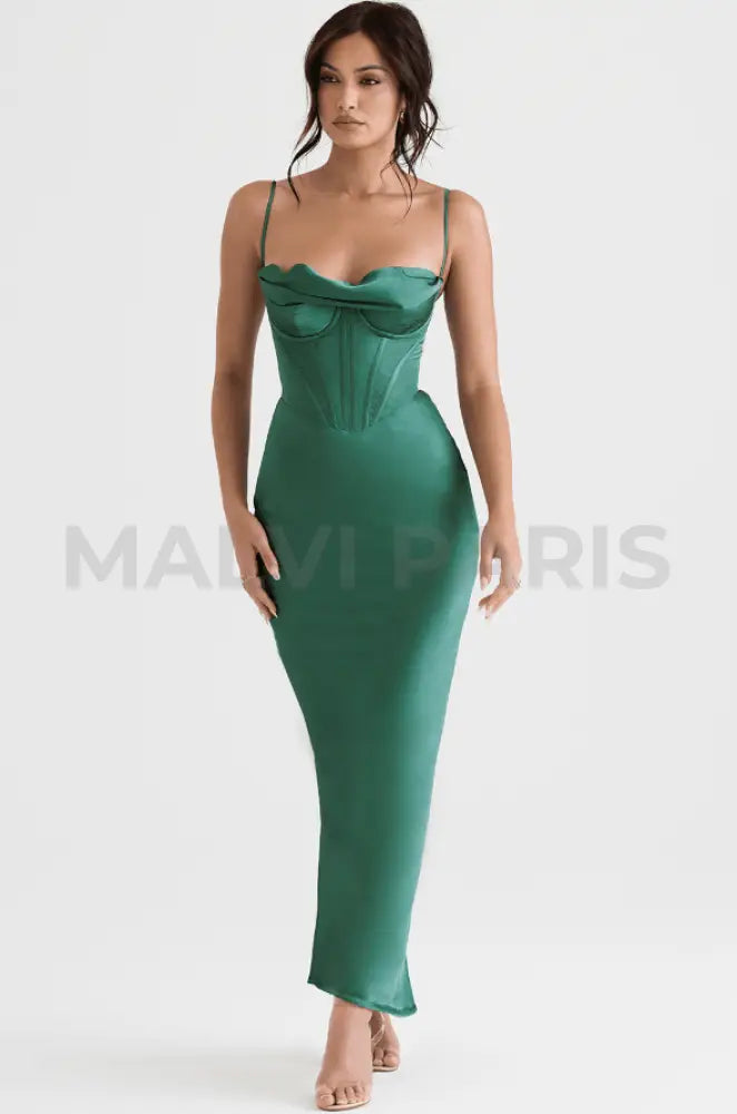 CHARMAINE FOREST CORSET MAXI DRESS - Dark green - MALVI PARISMALVI PARIS