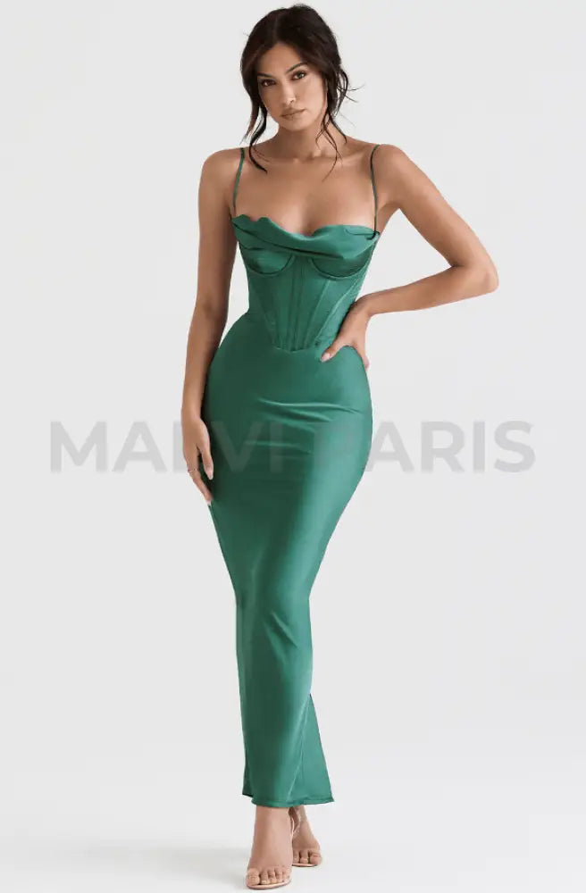 CHARMAINE FOREST CORSET MAXI DRESS - Dark green - MALVI PARISMALVI PARIS