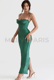 CHARMAINE FOREST CORSET MAXI DRESS - Dark green - MALVI PARISMALVI PARIS