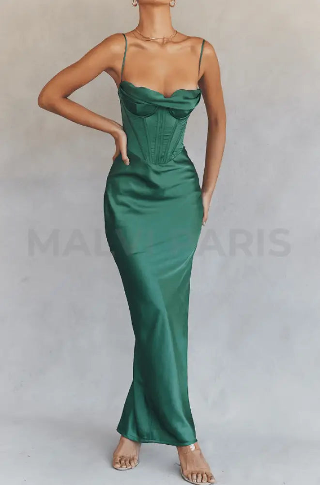 CHARMAINE FOREST CORSET MAXI DRESS - Dark green - MALVI PARISMALVI PARIS