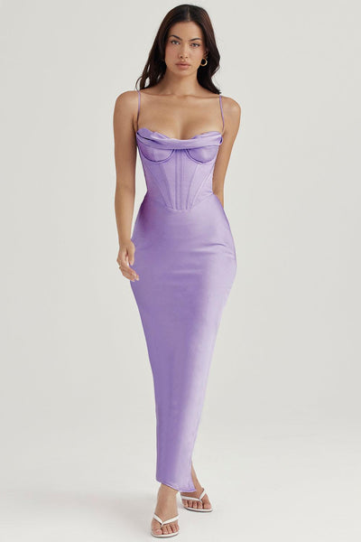 Shop Lavender Blossoms | Delicate Floral Maxi Dress with Open Back and  Adjustable Straps - Blooming Daily