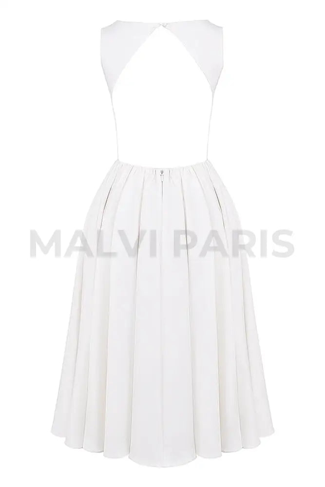 Cindy White Twill Midi Dress Sundress - White