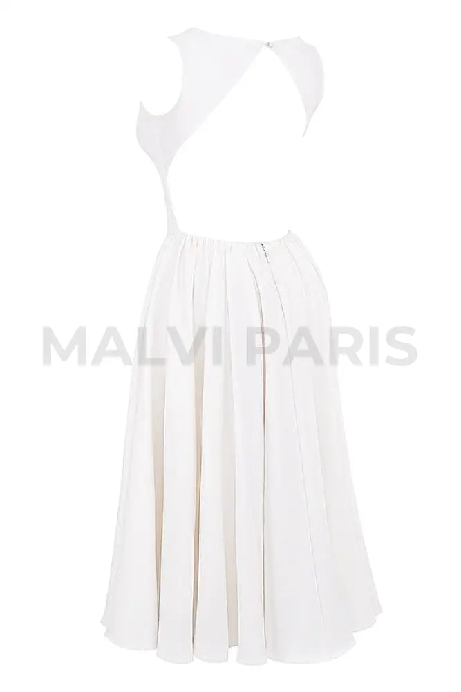 Cindy White Twill Midi Dress Sundress - White