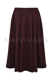 CORA RICH BROWN GATHERED MIDI SKIRT & KITTY WHITE GATHERED TOP SET - Brown - MALVI PARISMALVI PARIS