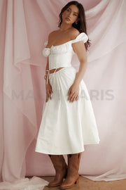 CORA WHITE GATHERED MIDI SKIRT & KITTY WHITE GATHERED TOP SET - White - MALVI PARISMALVI PARIS