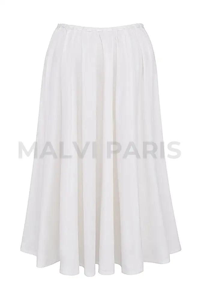 CORA WHITE GATHERED MIDI SKIRT & KITTY WHITE GATHERED TOP SET - White - MALVI PARISMALVI PARIS