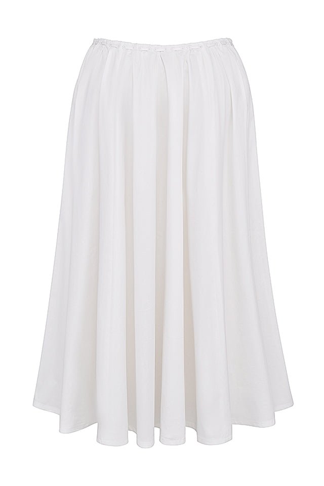 CORA WHITE GATHERED MIDI SKIRT & KITTY WHITE GATHERED TOP SET  - White