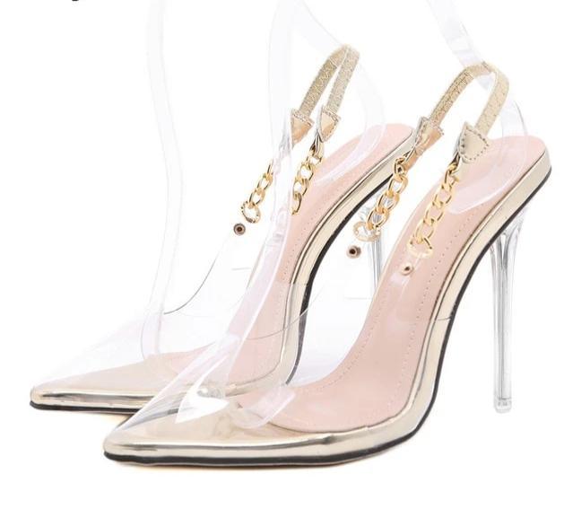 Crystal Heels with gold chain Black/Gold/Pink