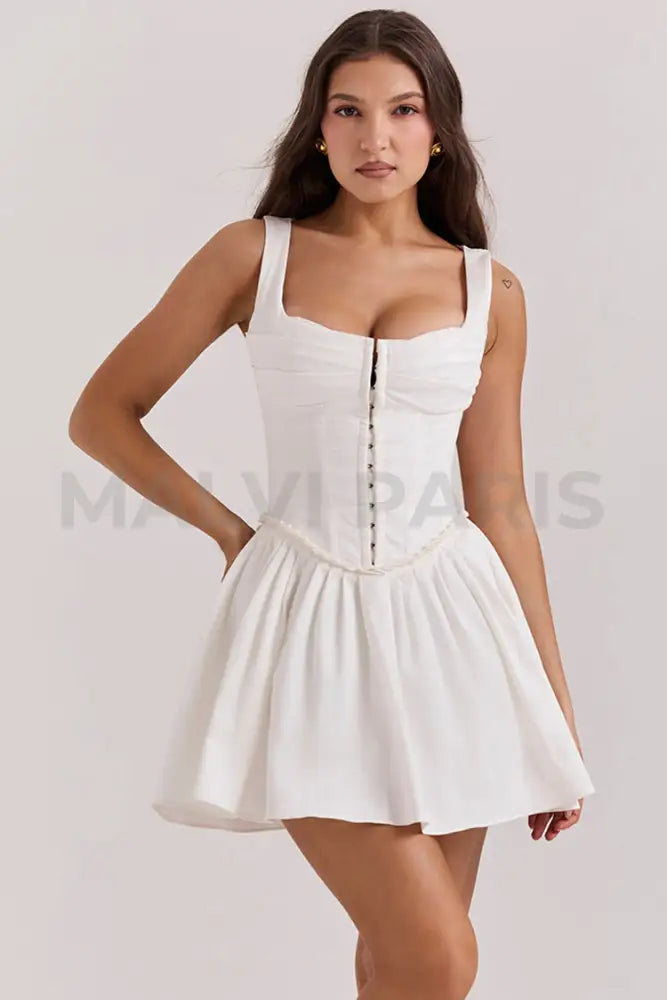 Cupid White Pleated Mini Dress - White