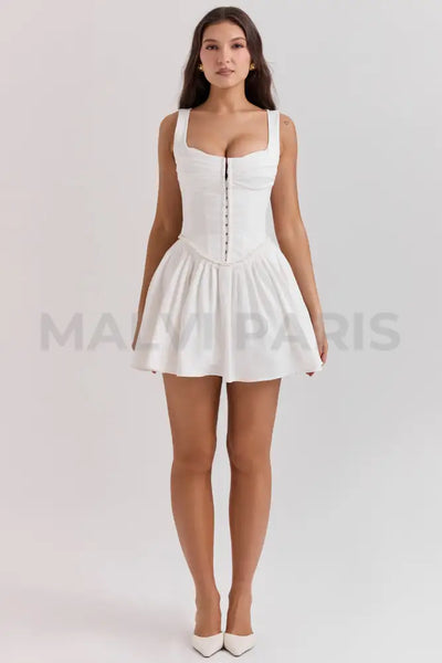 Cupid White Pleated Mini Dress - White