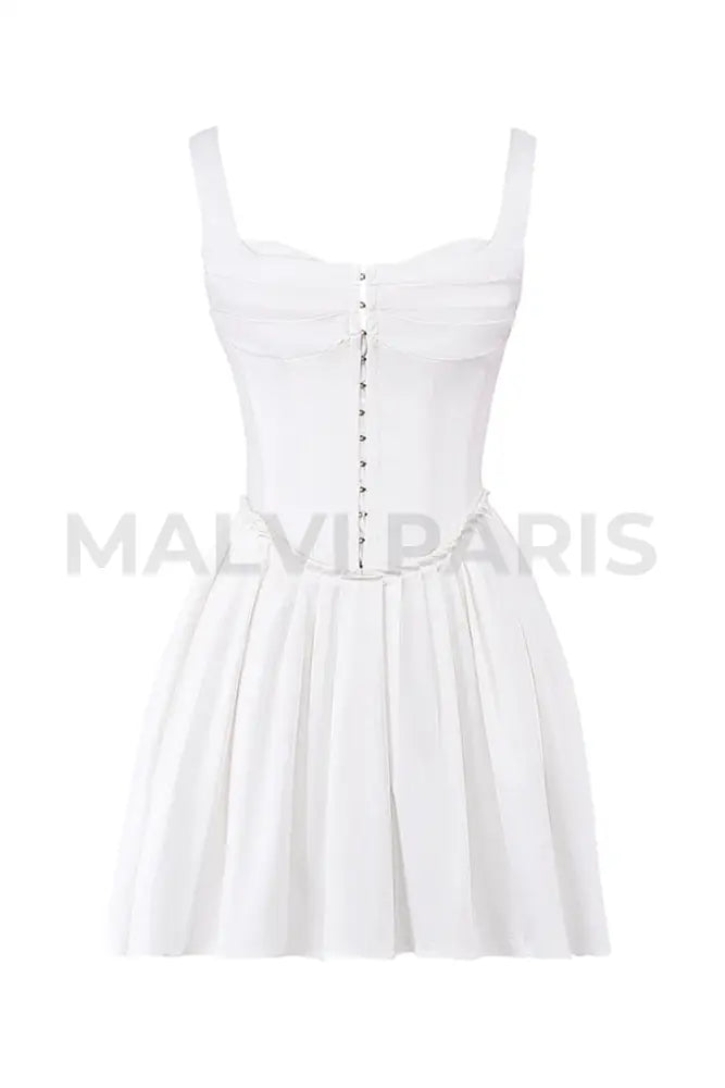 Cupid White Pleated Mini Dress - White