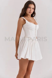 Cupid White Pleated Mini Dress - White