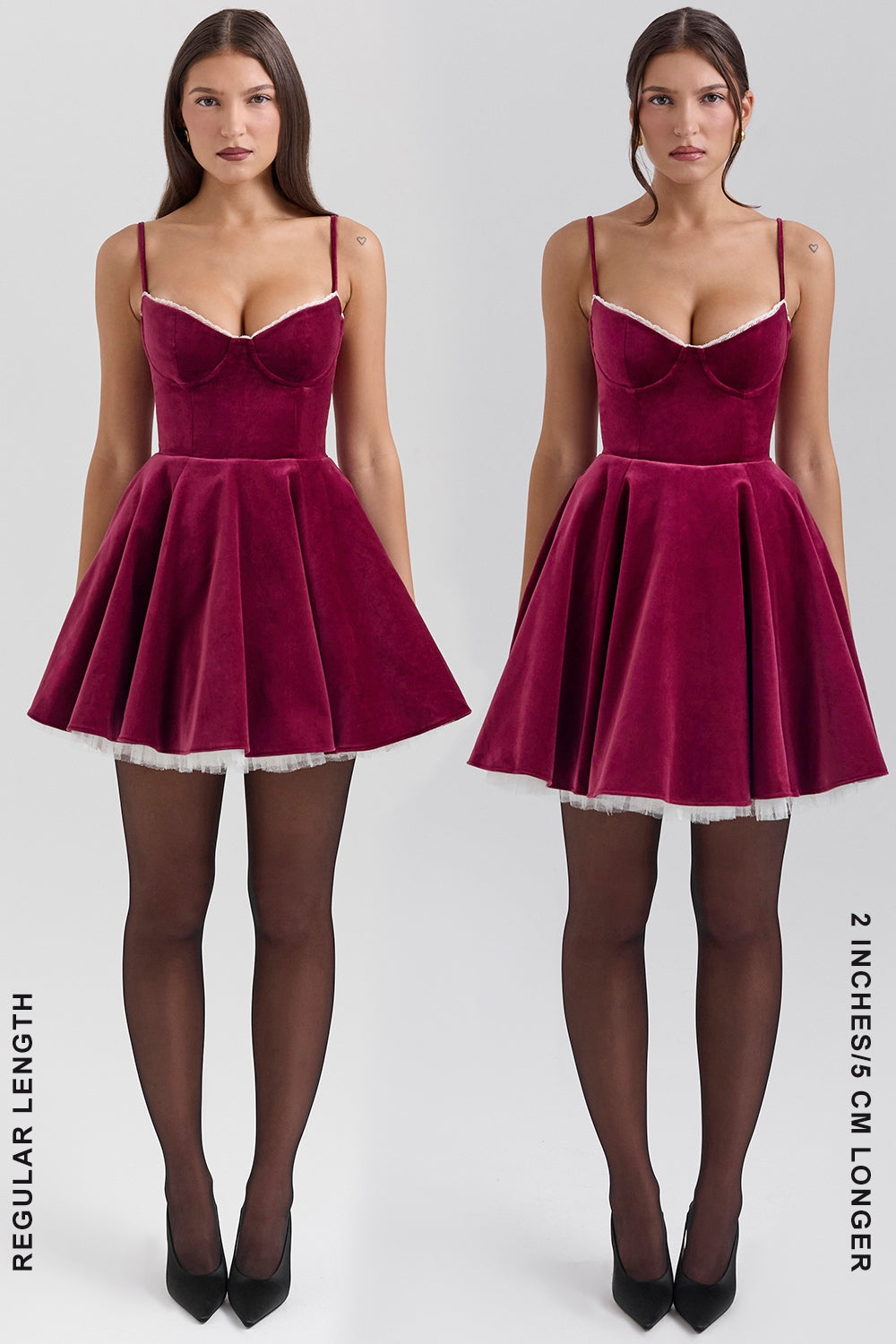 Burgundy Velvet Tulle Mini Dress - Red