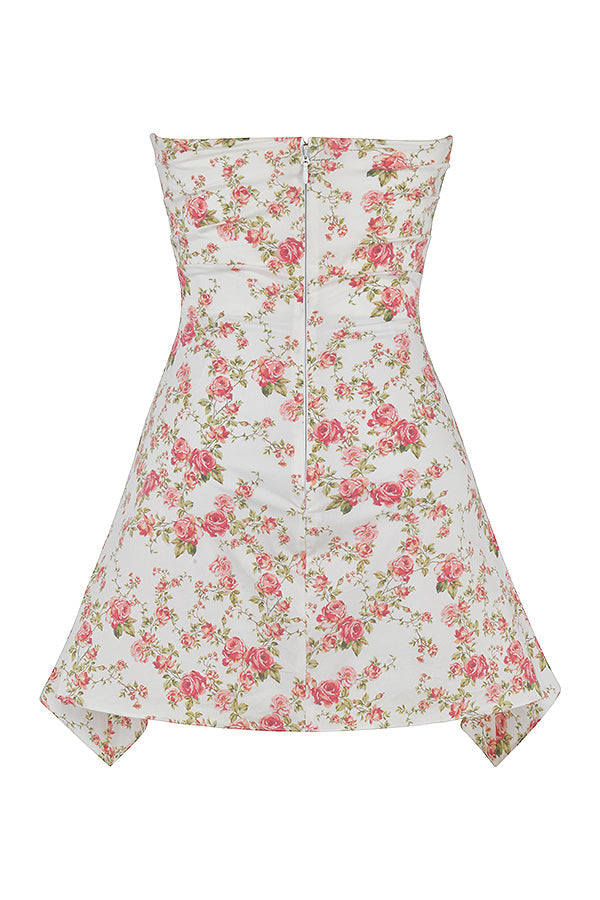 JASMINE ROSE PRINT DRAPED CORSET MINI DRESS - White