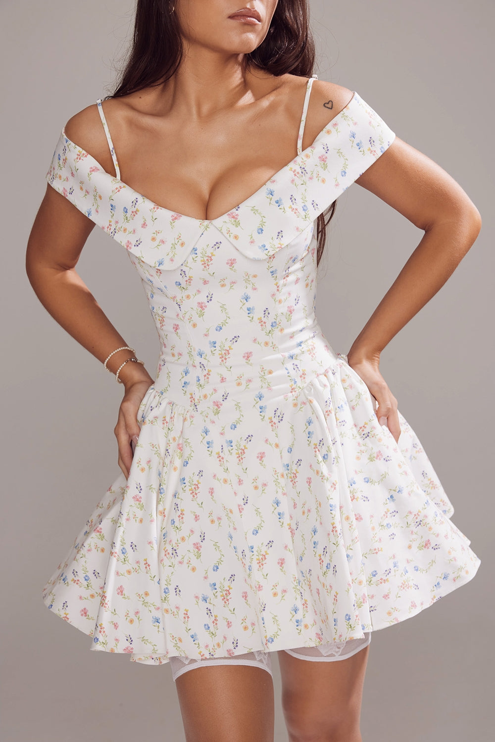 ELIDA WHITE POSY PRINT CORSET MINI DRESS - White