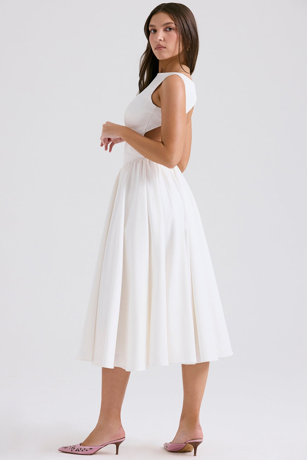 CINDY WHITE TWILL MIDI DRESS SUNDRESS - White