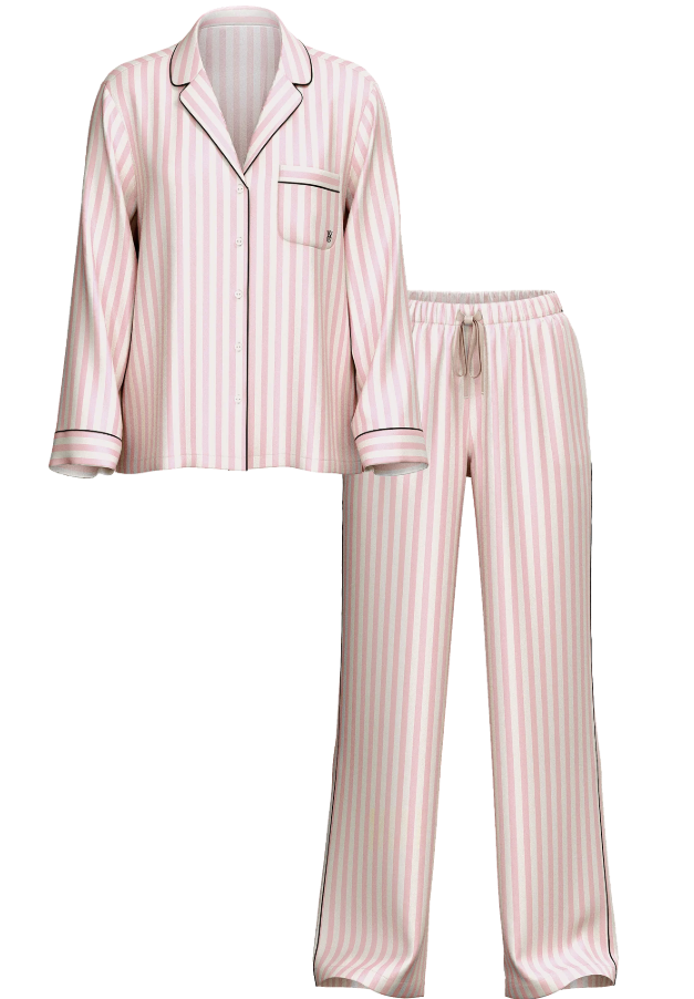 KYLIE Glazed Satin Long Pajama Set - Pink