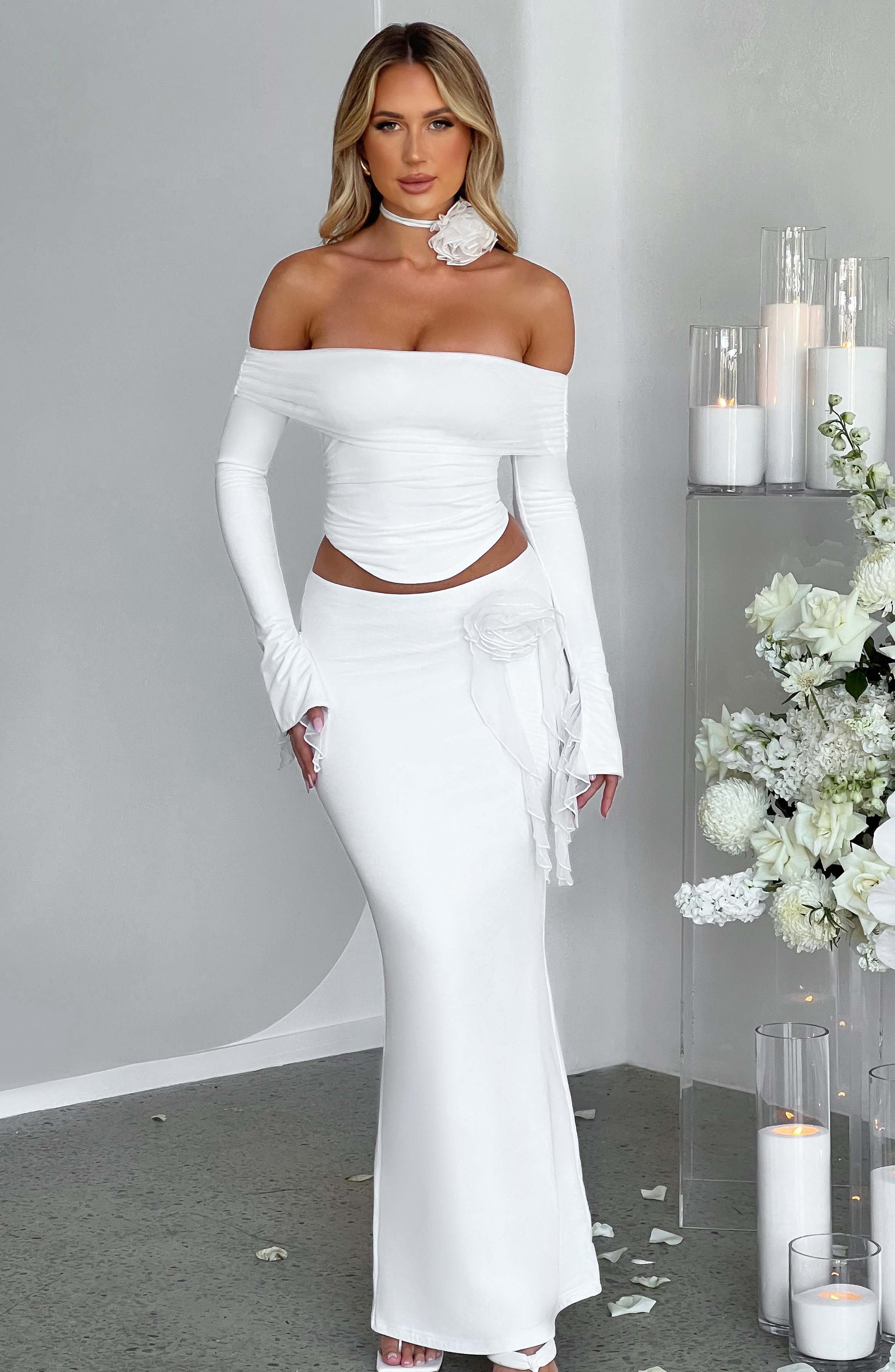 MONTE CARLO OFF SHOULDER  MAXI DRESS SET - White