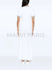 Denim-Trim Knitted Maxi Dress - White Dresses