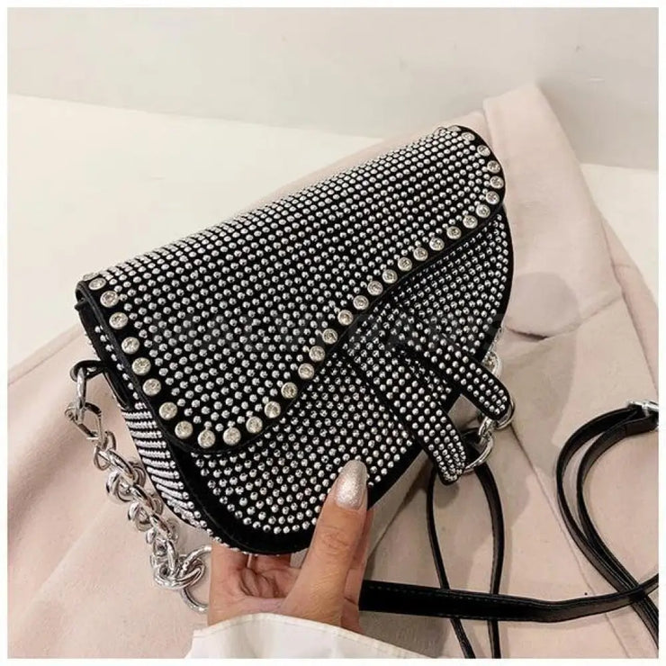 Diana Rhinestone Crossbody Bag - Silver/Black - MALVI PARISMALVI PARIS