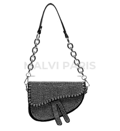 Diana Rhinestone Crossbody Bag - Silver/Black - MALVI PARISMALVI PARIS