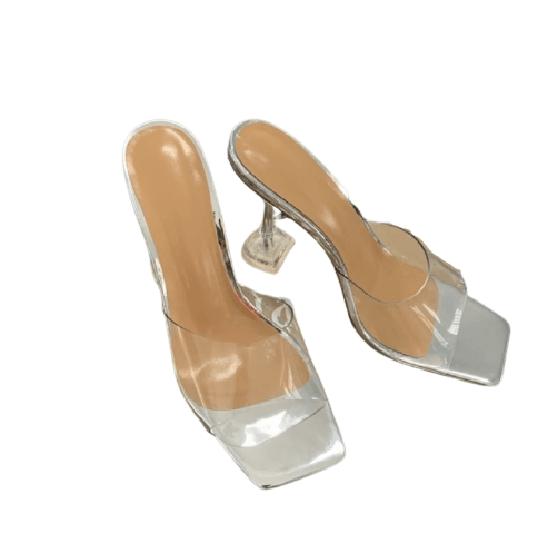 Dilara Famous  Transparent  Diamond High Heels - Beige/White