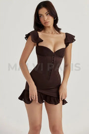 DIONNE ESPRESSO RUFFLE CORSET MINI DRESS - Brown - MALVI PARISMALVI PARIS