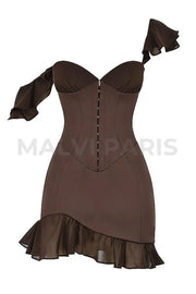 DIONNE ESPRESSO RUFFLE CORSET MINI DRESS - Brown - MALVI PARISMALVI PARIS